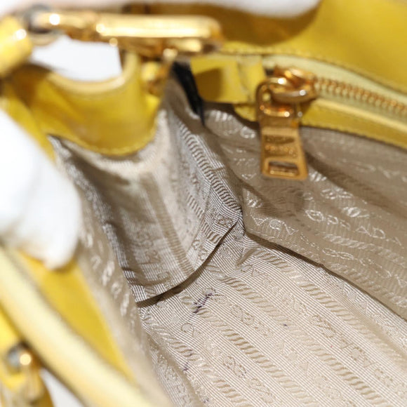 PRADA Galleria Hand Bag Patent Leather 2way Yellow Gold Auth 181712