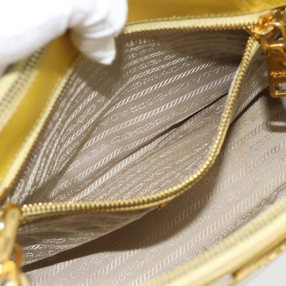 PRADA Galleria Hand Bag Patent Leather 2way Yellow Gold Auth 181712