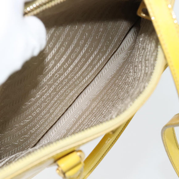 PRADA Galleria Hand Bag Patent Leather 2way Yellow Gold Auth 181712