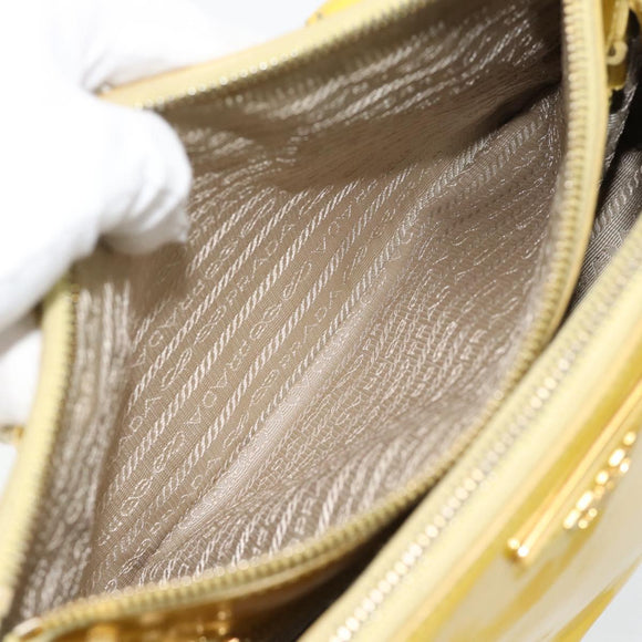 PRADA Galleria Hand Bag Patent Leather 2way Yellow Gold Auth 181712