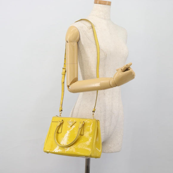 PRADA Galleria Hand Bag Patent Leather 2way Yellow Gold Auth 181712