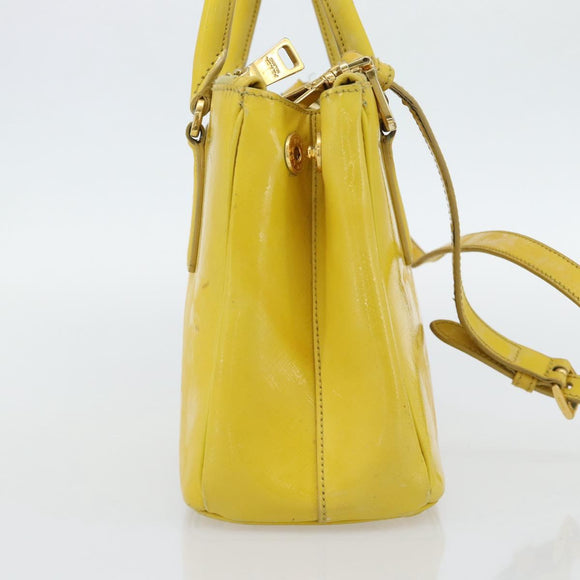 PRADA Galleria Hand Bag Patent Leather 2way Yellow Gold Auth 181712