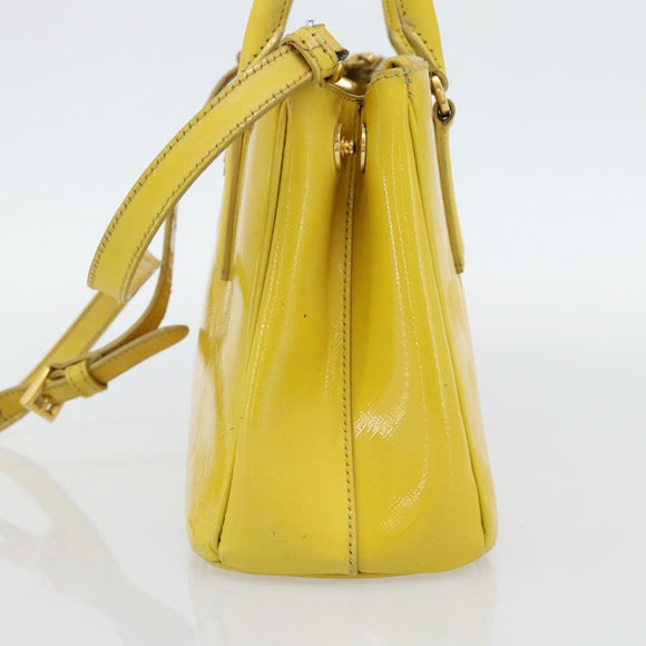 PRADA Galleria Hand Bag Patent Leather 2way Yellow Gold Auth 181712