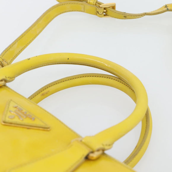 PRADA Galleria Hand Bag Patent Leather 2way Yellow Gold Auth 181712