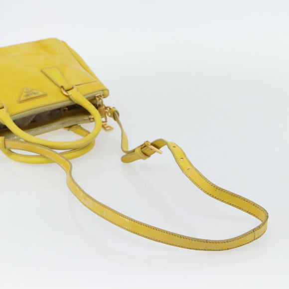 PRADA Galleria Hand Bag Patent Leather 2way Yellow Gold Auth 181712