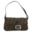 FENDI Zucca Canvas Mamma Baguette Shoulder Bag Black Brown Auth 181715V-1