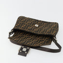 FENDI Zucca Canvas Mamma Baguette Shoulder Bag Black Brown Auth 181715V-22