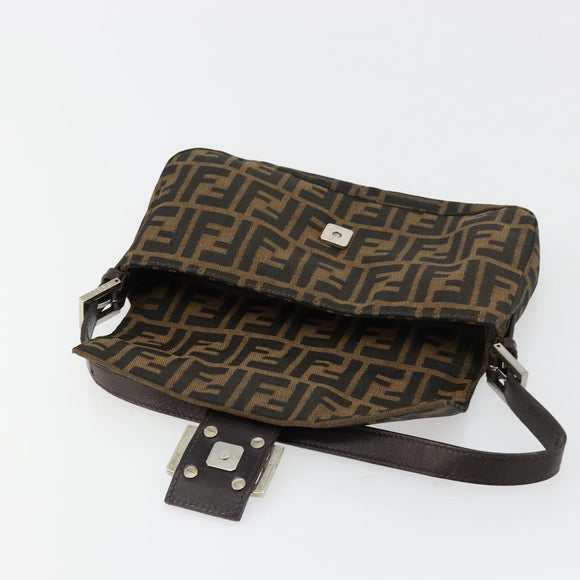 FENDI Zucca Canvas Mamma Baguette Umhängetasche Schwarz Braun Auth 181715V