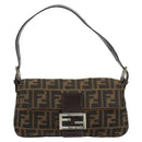 FENDI Zucca Canvas Mamma Baguette Shoulder Bag Black Brown Auth 181715V-13