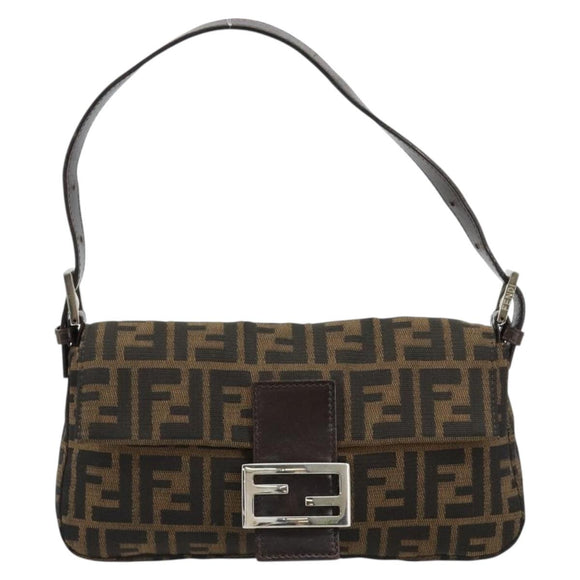 FENDI Zucca Canvas Mamma Baguette Shoulder Bag Black Brown Auth 181715V