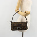 FENDI Zucca Canvas Mamma Baguette Shoulder Bag Black Brown Auth 181715V-27