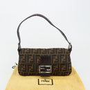 FENDI Zucca Canvas Mamma Baguette Shoulder Bag Black Brown Auth 181715V-12