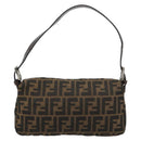 FENDI Zucca Canvas Mamma Baguette Shoulder Bag Black Brown Auth 181715V-2