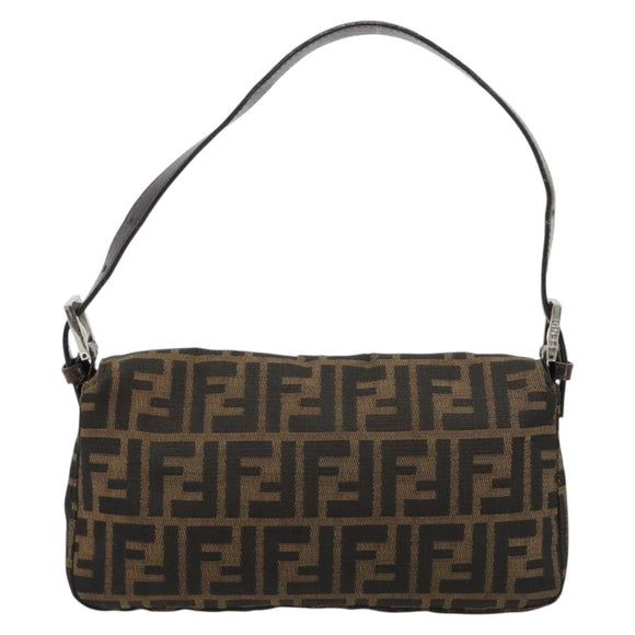 FENDI Zucca Canvas Mamma Baguette Shoulder Bag Black Brown Auth 181715V
