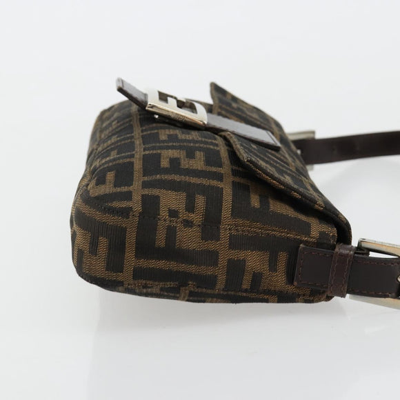 FENDI Zucca Canvas Mamma Baguette Shoulder Bag Black Brown Auth 181715V