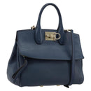 Salvatore Ferragamo Studio Hand Bag Leather 2way Blue Gold Auth 181716A-1