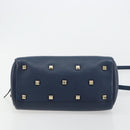Salvatore Ferragamo Studio Hand Bag Leather 2way Blue Gold Auth 181716A-11