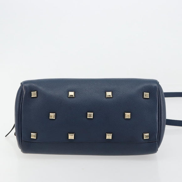 Salvatore Ferragamo Studio Hand Bag Leather 2way Blue Gold Auth 181716A