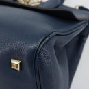 Salvatore Ferragamo Studio Hand Bag Leather 2way Blue Gold Auth 181716A-12