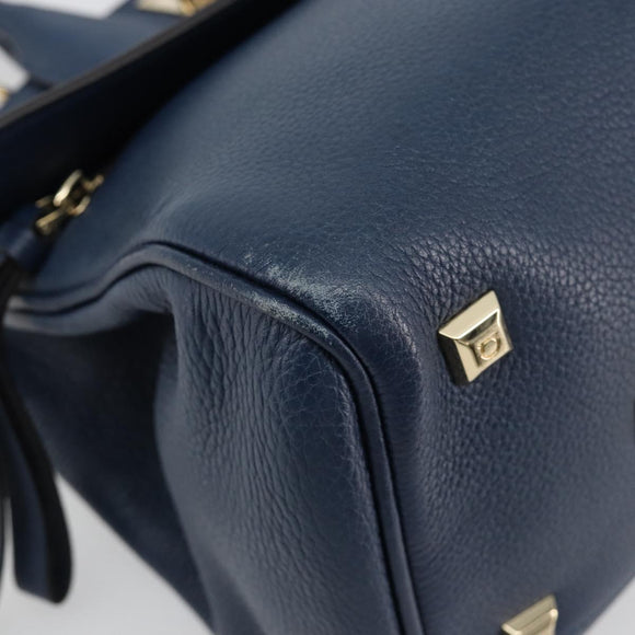 Salvatore Ferragamo Studio Hand Bag Leather 2way Blue Gold Auth 181716A