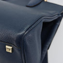Salvatore Ferragamo Studio Hand Bag Leather 2way Blue Gold Auth 181716A-14