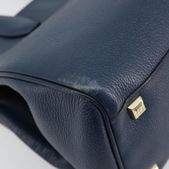 Salvatore Ferragamo Studio Hand Bag Leather 2way Blue Gold Auth 181716A