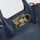 Salvatore Ferragamo Studio Hand Bag Leather 2way Blue Gold Auth 181716A-16