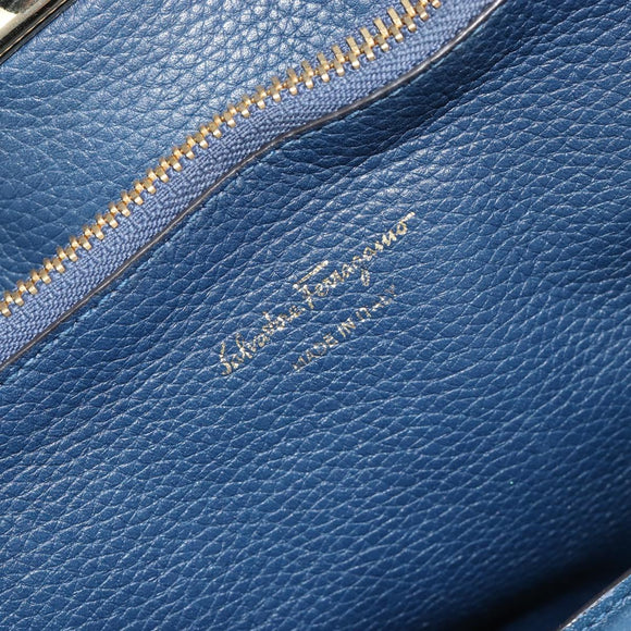 Salvatore Ferragamo Studio Hand Bag Leather 2way Blue Gold Auth 181716A