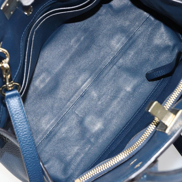 Salvatore Ferragamo Studio Hand Bag Leather 2way Blue Gold Auth 181716A