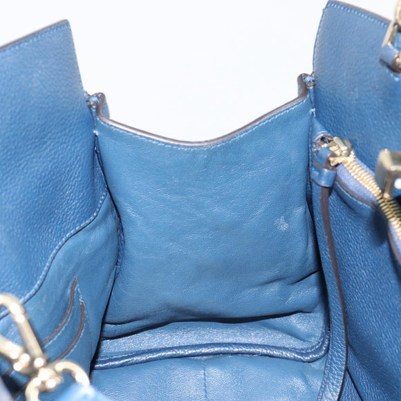Salvatore Ferragamo Studio Hand Bag Leather 2way Blue Gold Auth 181716A