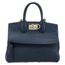 Salvatore Ferragamo Studio Hand Bag Leather 2way Blue Gold Auth 181716A-2