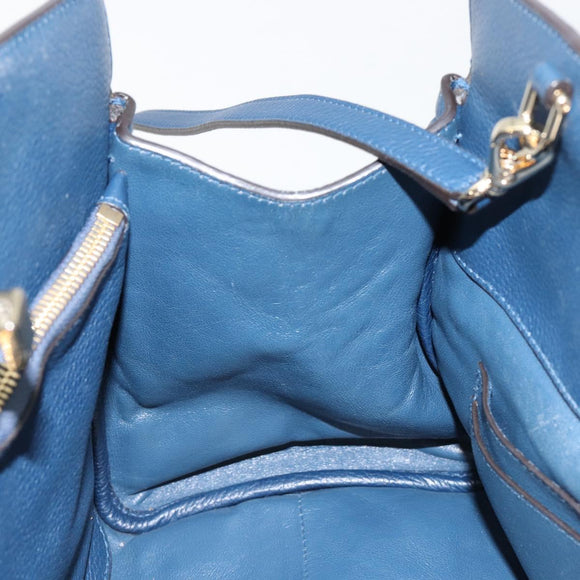 Salvatore Ferragamo Studio Hand Bag Leather 2way Blue Gold Auth 181716A