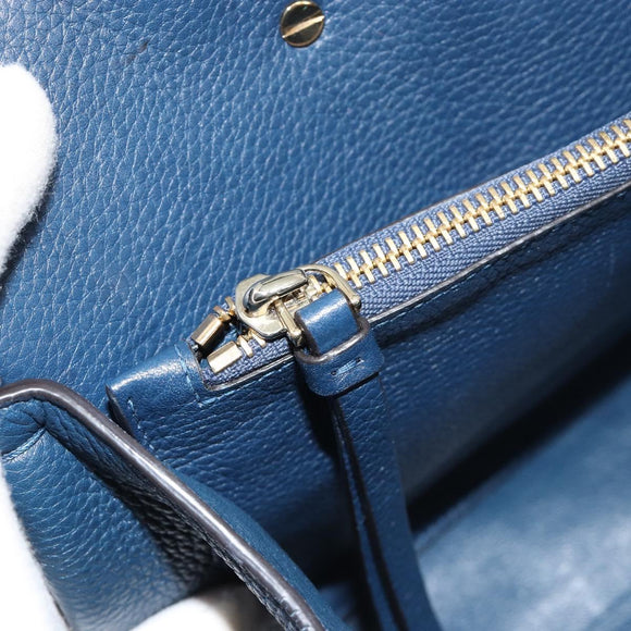 Salvatore Ferragamo Studio Hand Bag Leather 2way Blue Gold Auth 181716A