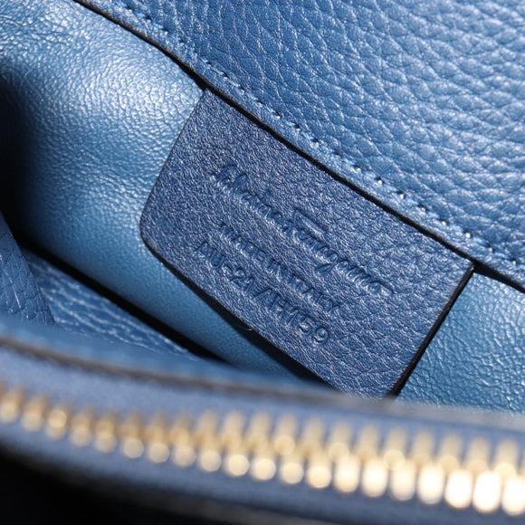 Salvatore Ferragamo Studio Hand Bag Leather 2way Blue Gold Auth 181716A