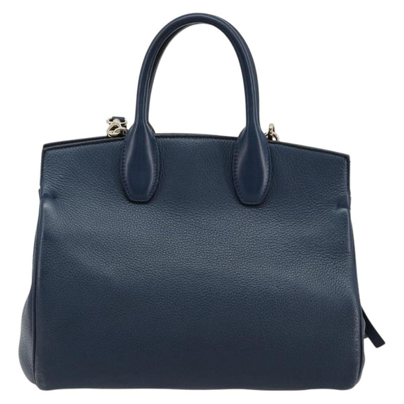 Salvatore Ferragamo Studio Hand Bag Leather 2way Blue Gold Auth 181716A