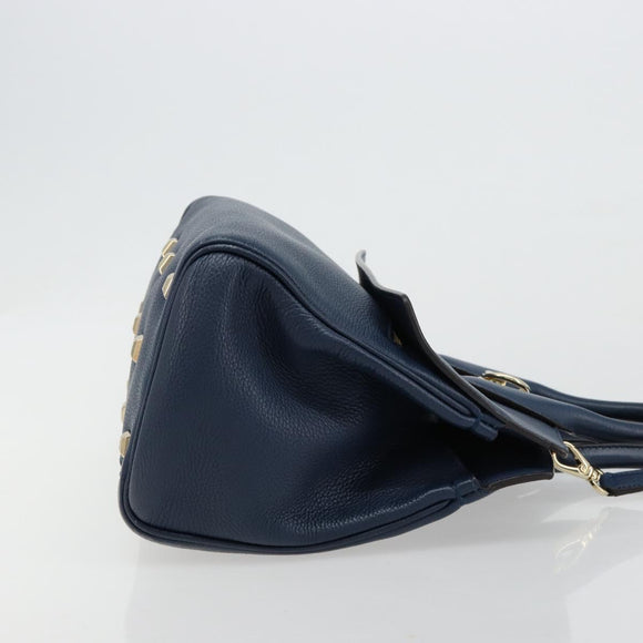 Salvatore Ferragamo Studio Hand Bag Leather 2way Blue Gold Auth 181716A