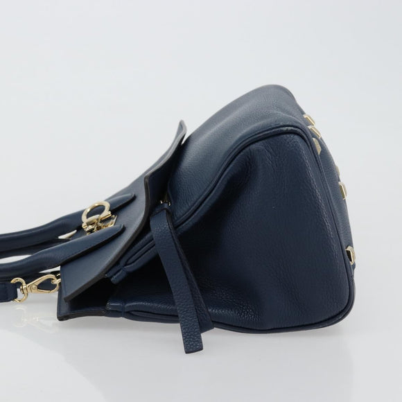 Salvatore Ferragamo Studio Hand Bag Leather 2way Blue Gold Auth 181716A