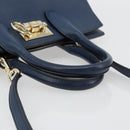 Salvatore Ferragamo Studio Hand Bag Leather 2way Blue Gold Auth 181716A-7