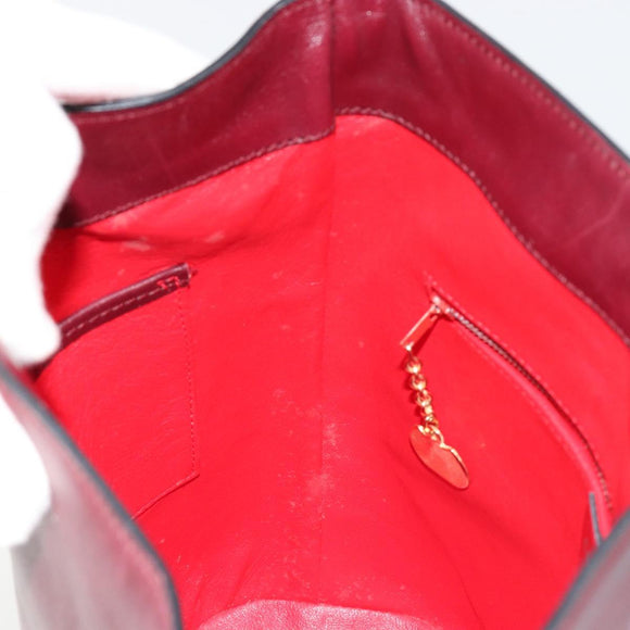 CELINE Circle Shoulder Bag Leather Bordeaux Gold Auth 181718
