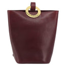CELINE Circle Shoulder Bag Leather Bordeaux Gold Auth 181718-13