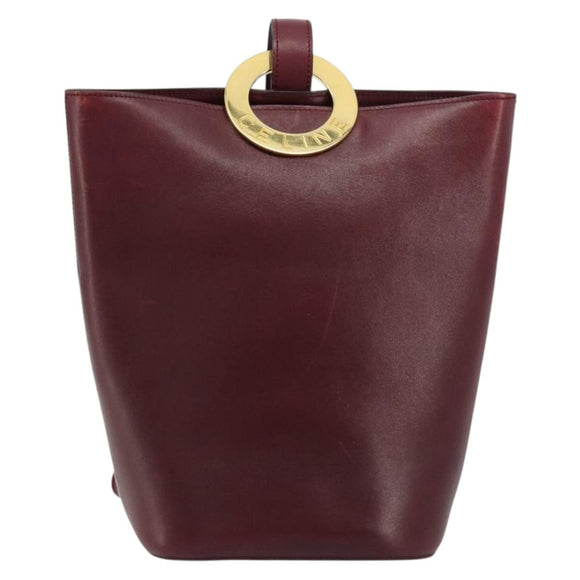 CELINE Circle Shoulder Bag Leather Bordeaux Gold Auth 181718