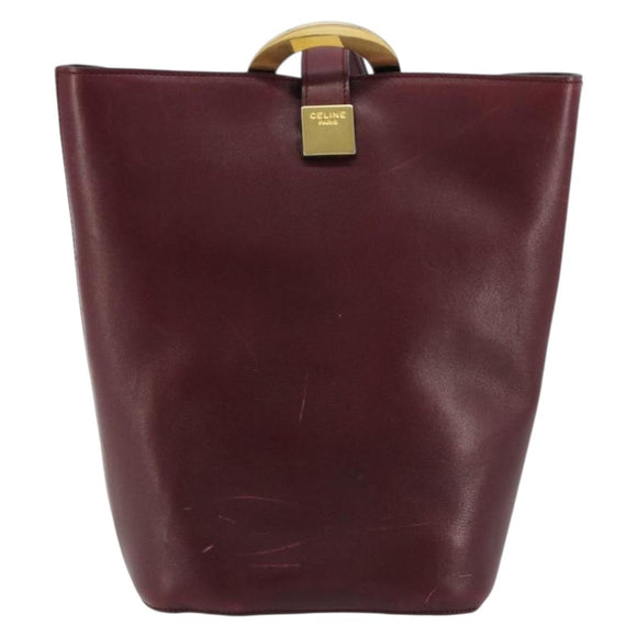 CELINE Circle Shoulder Bag Leather Bordeaux Gold Auth 181718