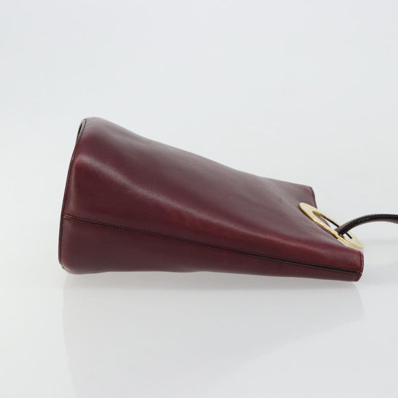 CELINE Circle Shoulder Bag Leather Bordeaux Gold Auth 181718