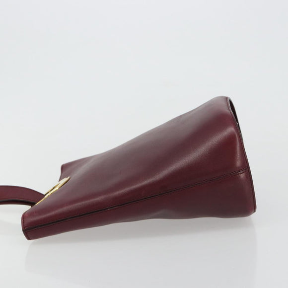 CELINE Circle Shoulder Bag Leather Bordeaux Gold Auth 181718