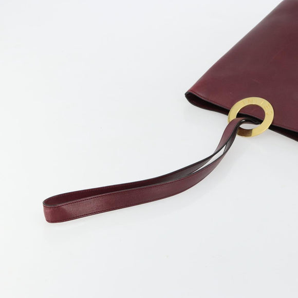 CELINE Circle Shoulder Bag Leather Bordeaux Gold Auth 181718