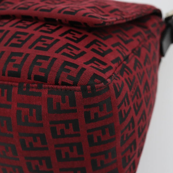FENDI Zucchino Canvas Mamma Baguette Shoulder Bag Red Silver Auth 181719V