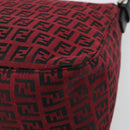 FENDI Zucchino Canvas Mamma Baguette Shoulder Bag Red Silver Auth 181719V-16