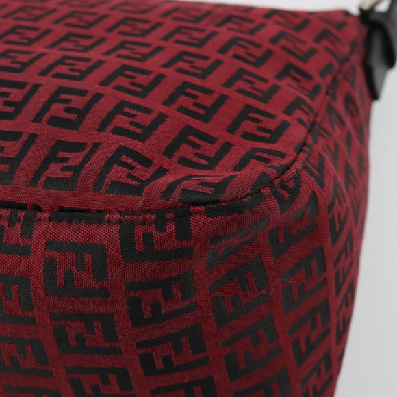 FENDI Zucchino Canvas Mamma Baguette Shoulder Bag Red Silver Auth 181719V