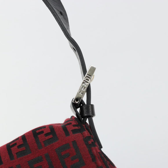 FENDI Zucchino Canvas Mamma Baguette Shoulder Bag Red Silver Auth 181719V