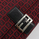 FENDI Zucchino Canvas Mamma Baguette Shoulder Bag Red Silver Auth 181719V-19
